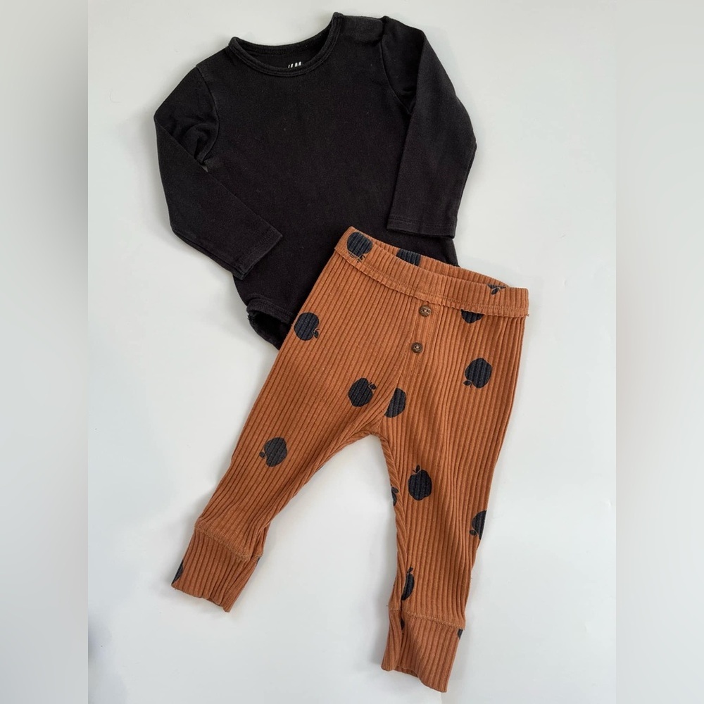 🩵4/$20 Zara Kids Black Onesie‎ and Brown Leggings Set